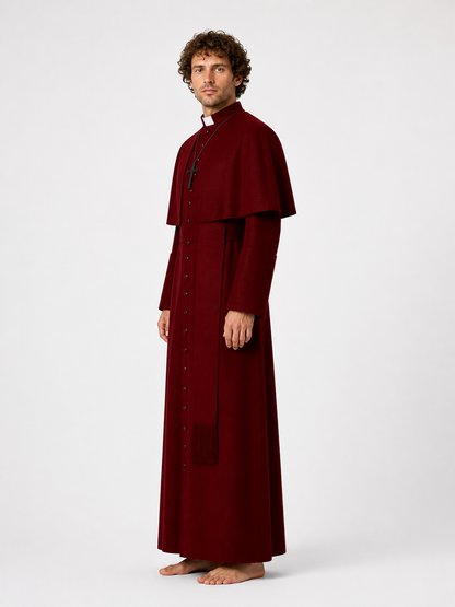 Burgundy Button-Front Capelet Dress for Cosplay