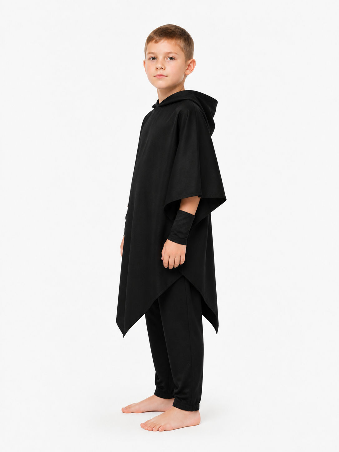 Long Black Hooded Masquerade Costume side view