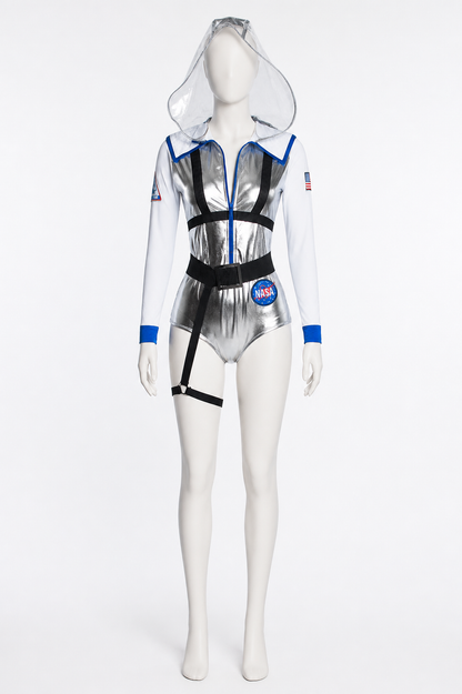 Silver NASA Astronaut Jumpsuit with Hood side view
