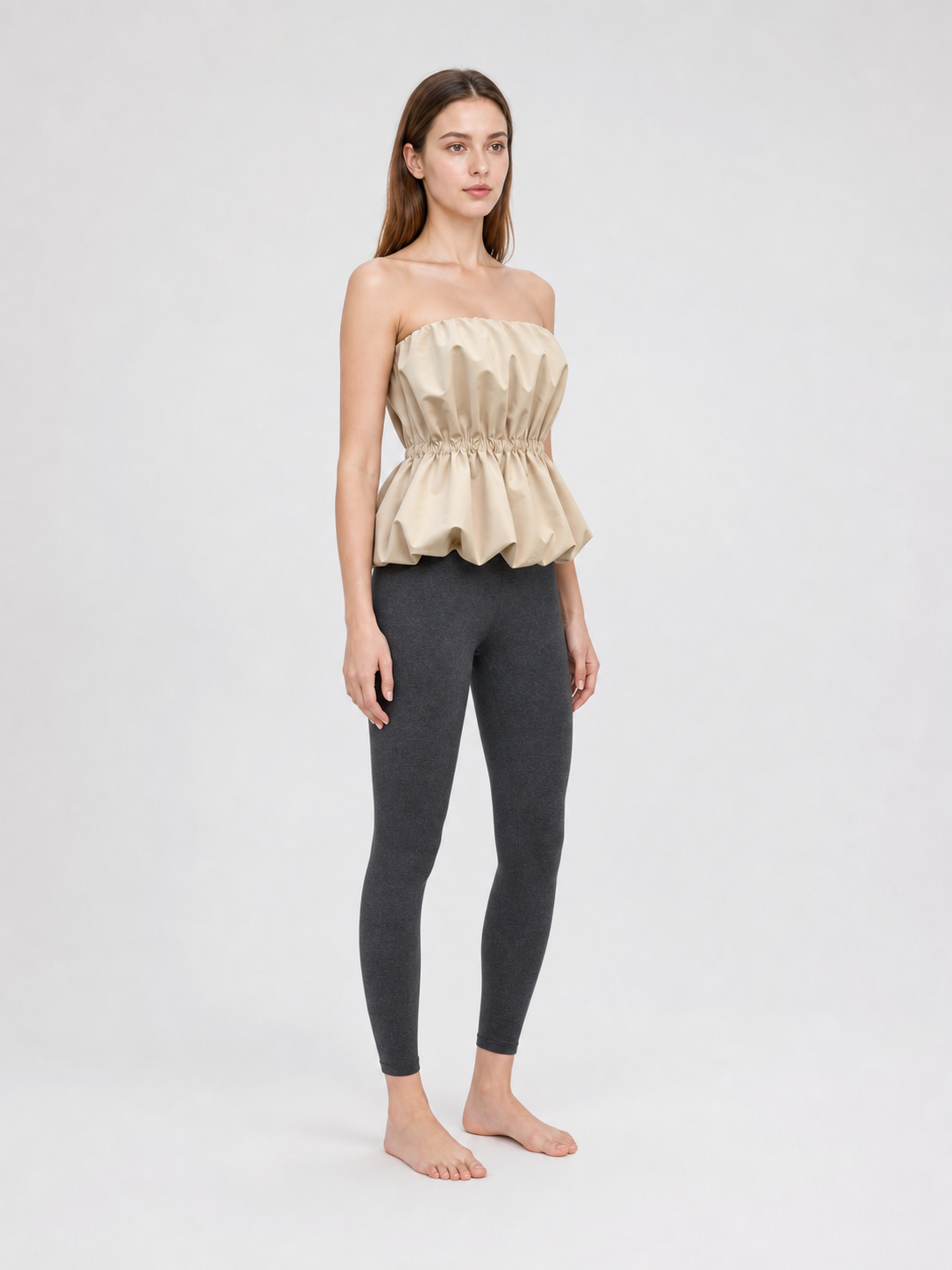 Strapless Peplum Bustier Top, Beige