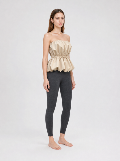 Strapless Peplum Bustier Top, Beige