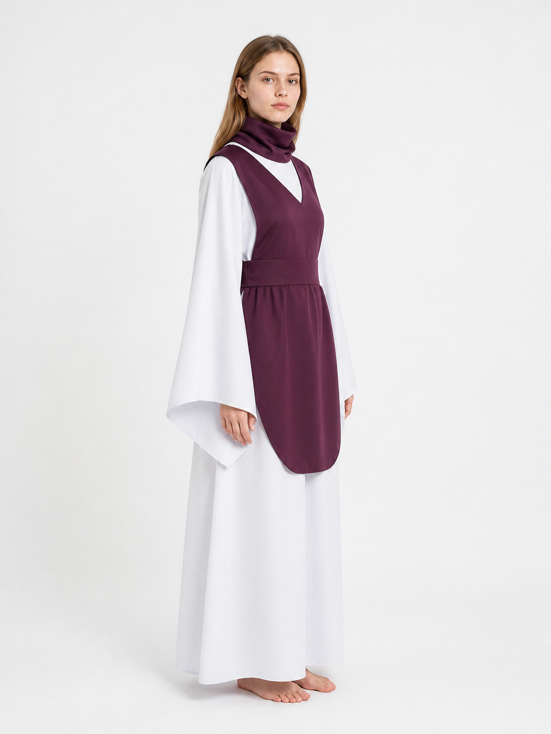 Wizard Costume with Wide Sleeves, Burgundy and White side view