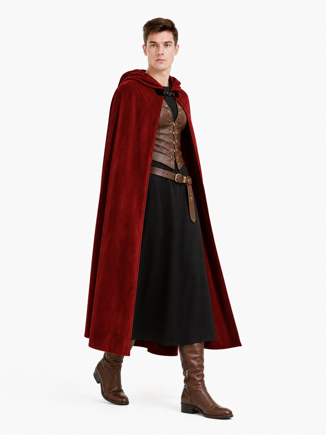 Burgundy Medieval Hooded Costume Cloak