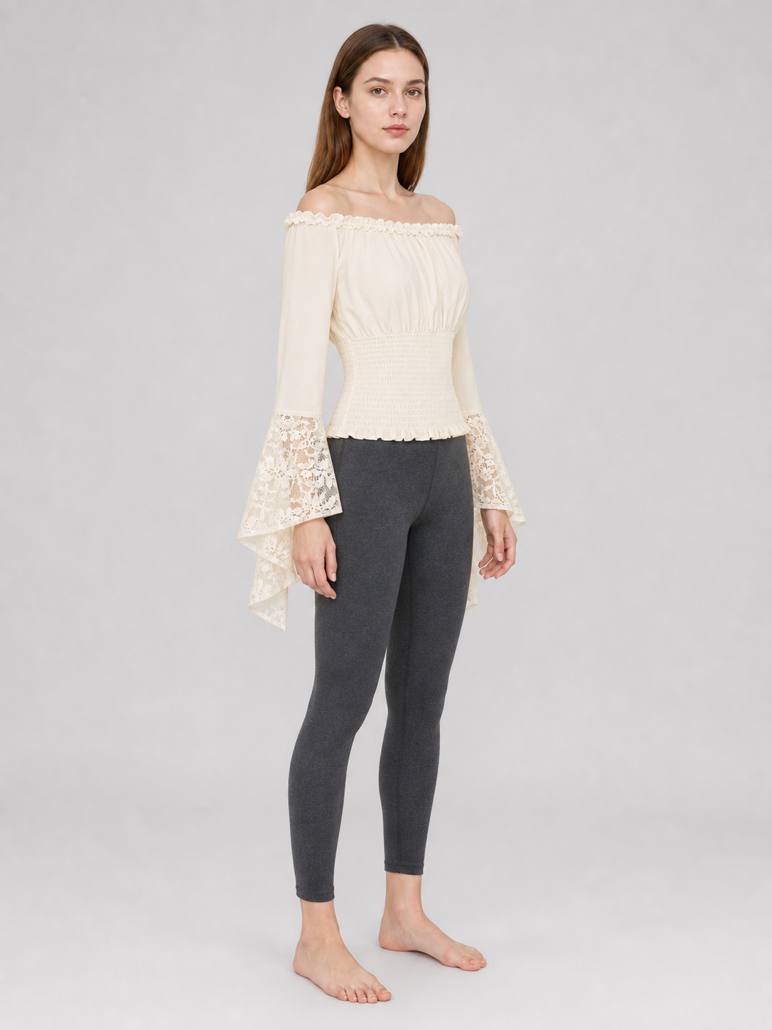 Off-the-Shoulder Blouse with Lace Cuffs