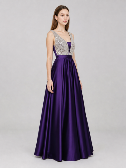 Floor-Length Evening Dress with a V-Neckline