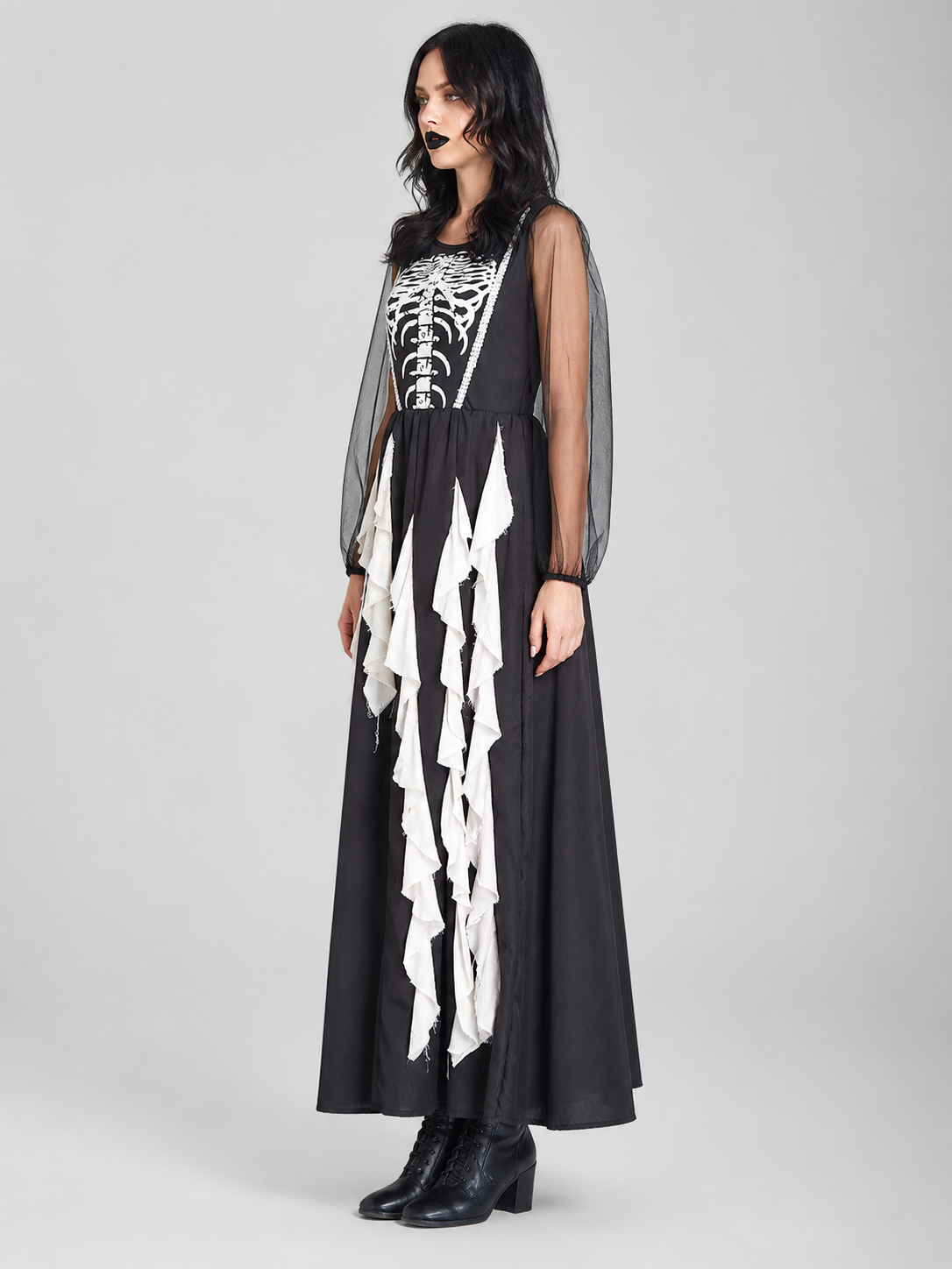 Skeleton Cosplay Dress with Long Sleeves side view