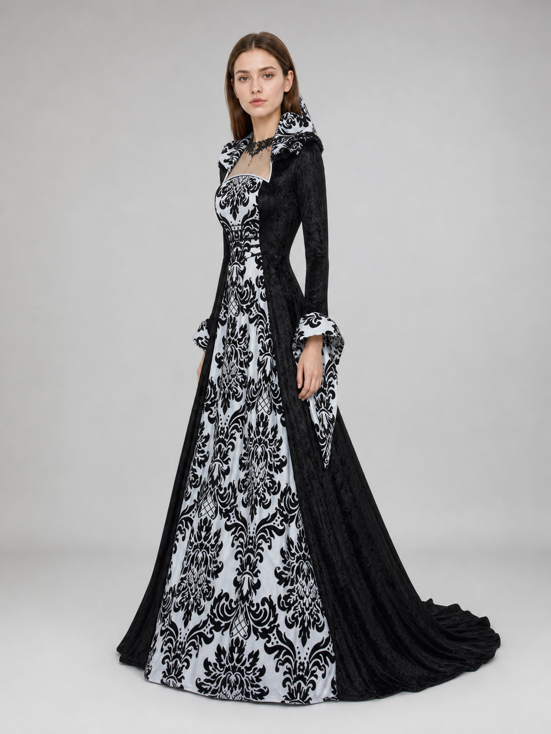 Gothic Victorian-Style Hooded Dress