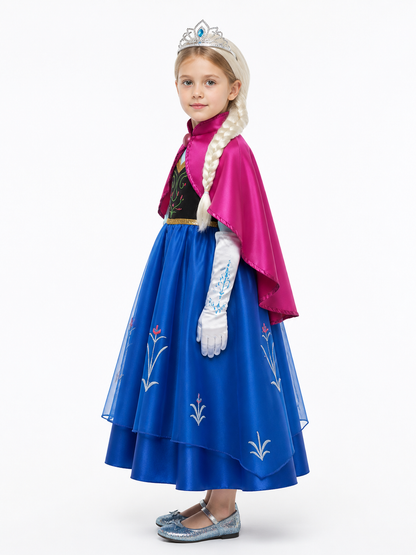 Children's Snow Queen Costume with Cape and Crown side view