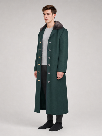Green Long Coat with Fur Collar for Cosplay