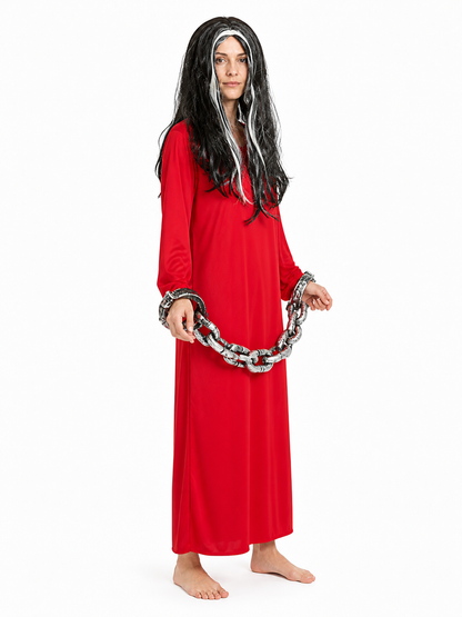 Red Long Zombie Costume with Chain for Halloween side view