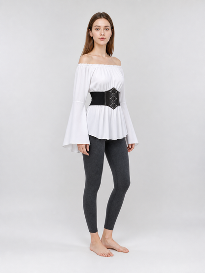 Vintage Off-the-Shoulder Blouse with Corset Belt