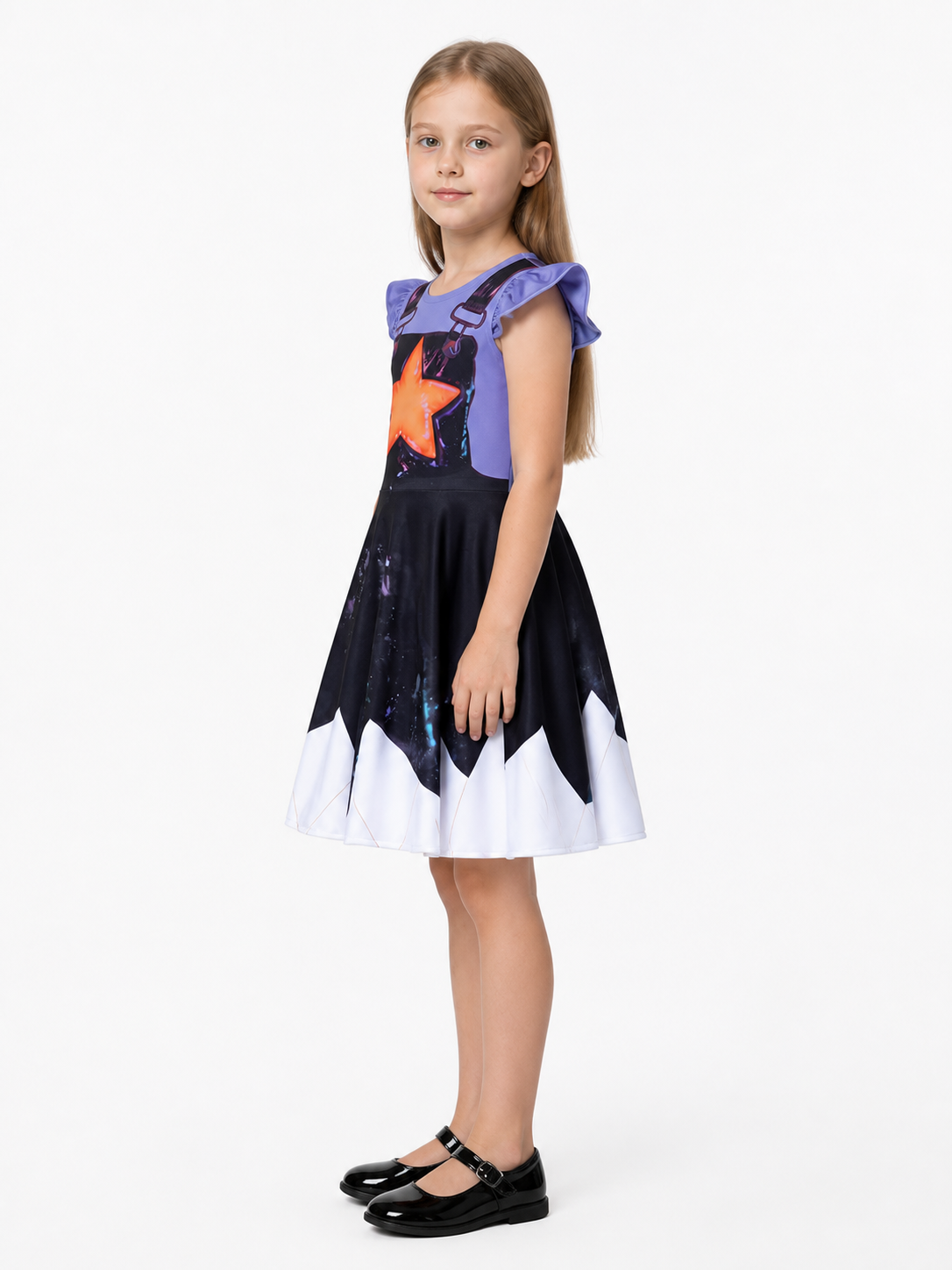 Poppy Playtime Lily Dress: Purple Sleeves and Stars side view