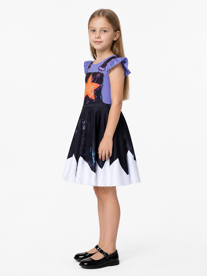 Poppy Playtime Lily Dress: Purple Sleeves and Stars side view