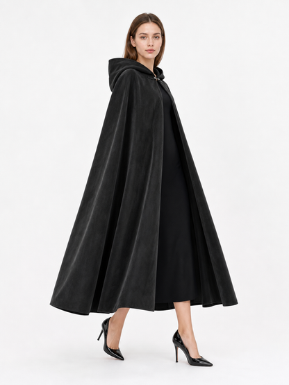 Long black hooded costume cloak
