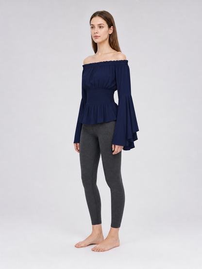 Off-the-Shoulder Blouse with Flared Sleeves