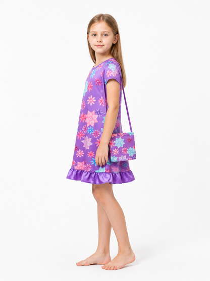 Floral Print Costume Dress with Handbag side view