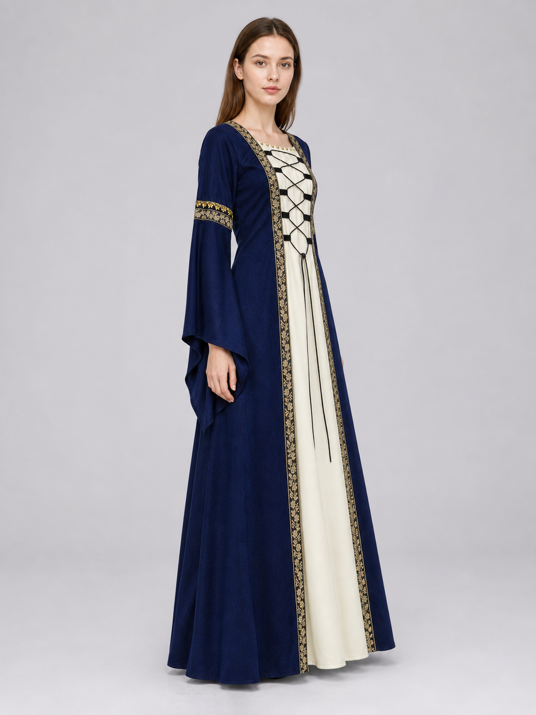 Long Medieval Dress with Flared Sleeves