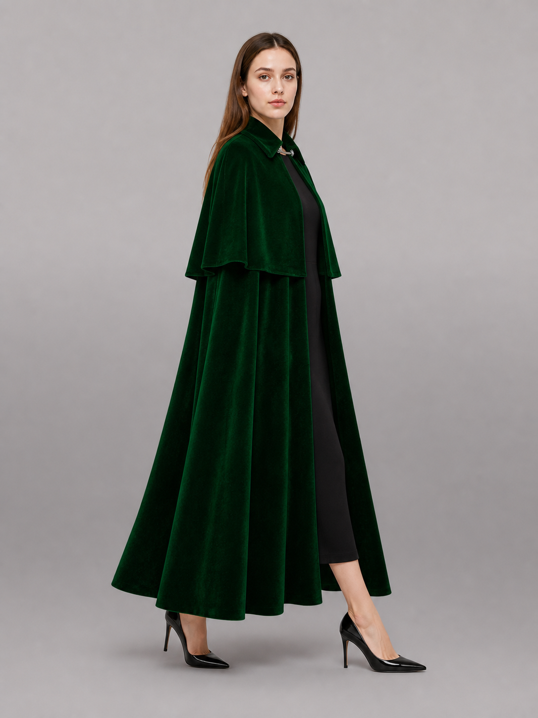 Long Green Carnival Cloak with Collar