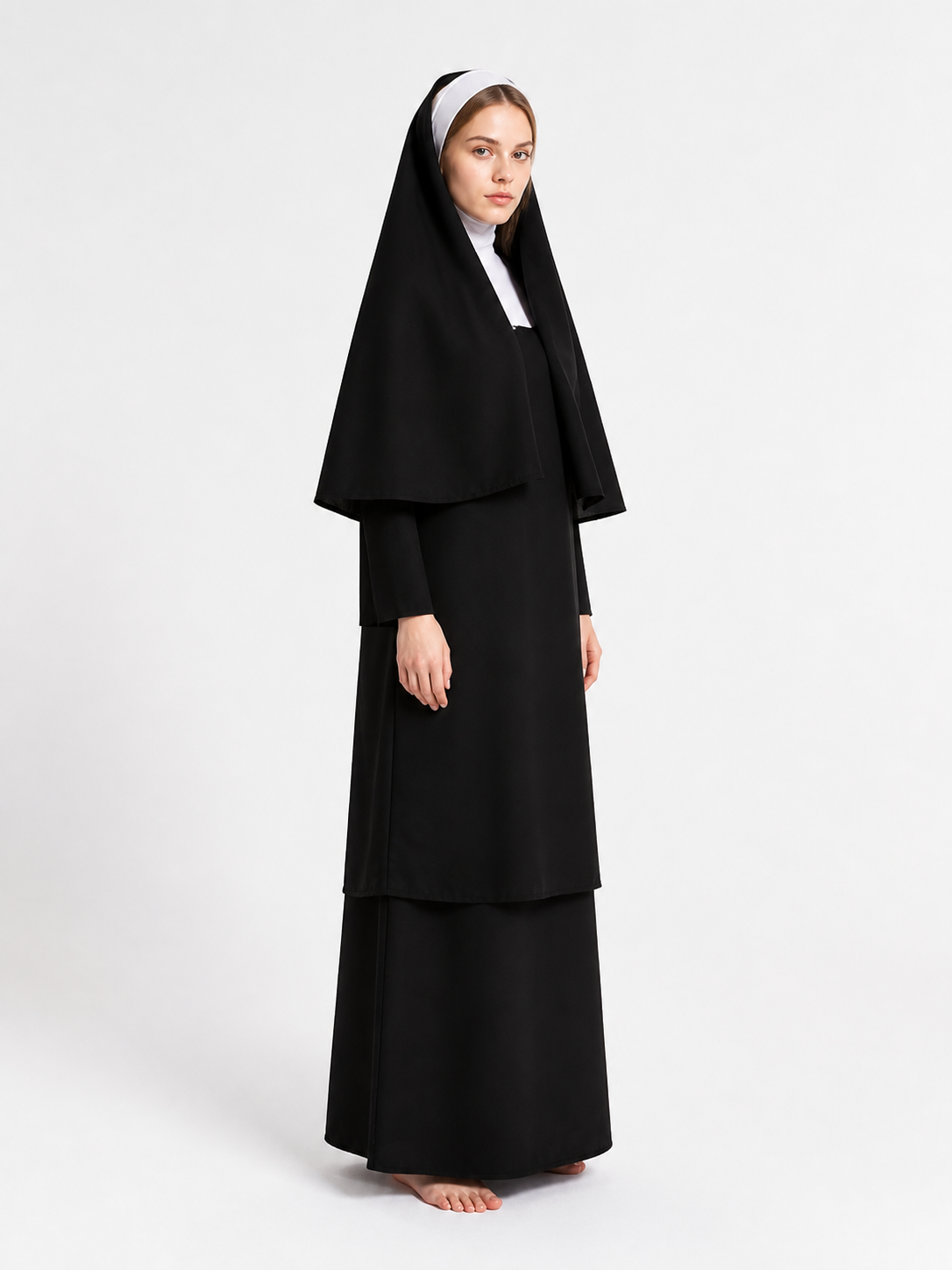 Carnival Nun Costume with White Headdress side view