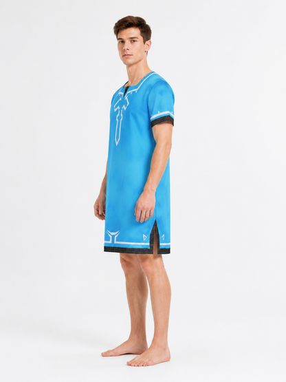 Dress with Short Sleeves and Geometric Pattern side view