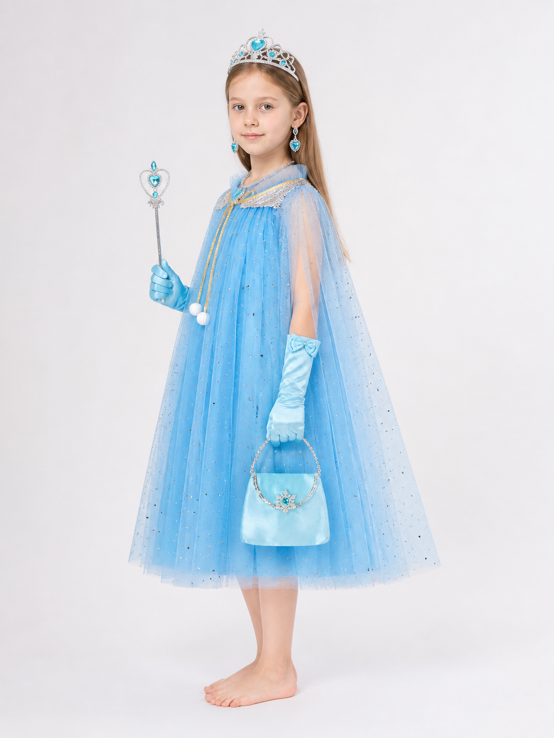 Blue Children's Tutu Skirt with Crown and Accessories side view