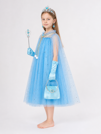 Blue Children's Tutu Skirt with Crown and Accessories side view