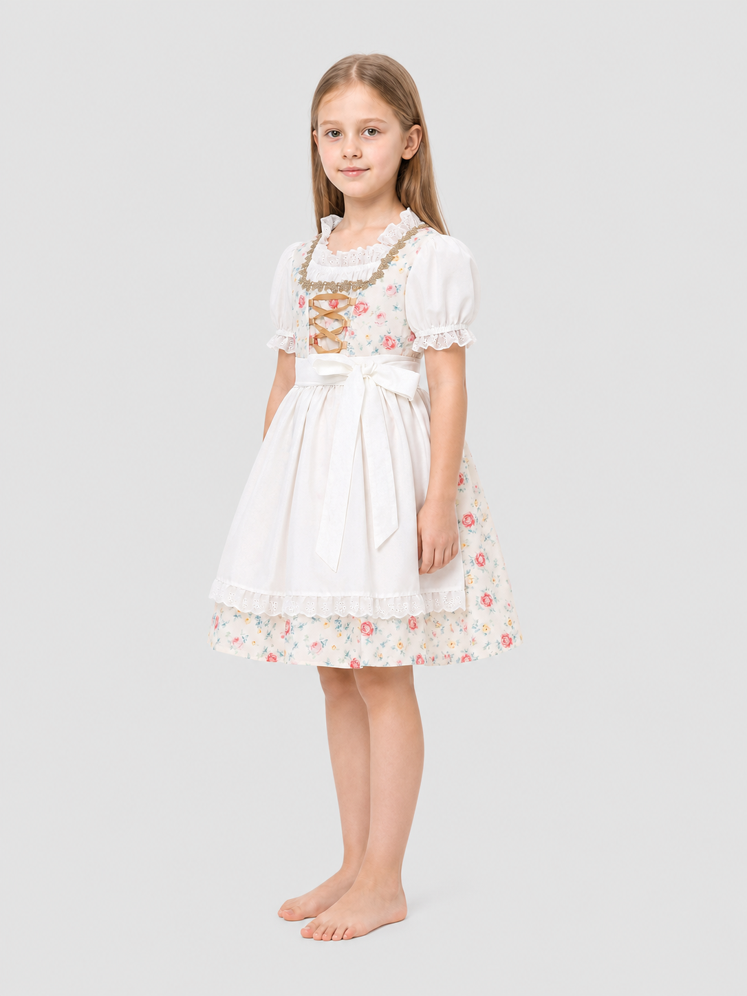 Dress with Apron and Headscarf, Floral Print