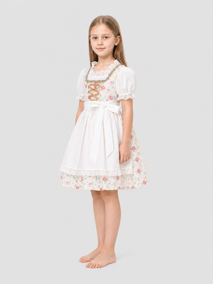 Dress with Apron and Headscarf, Floral Print