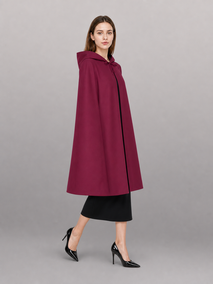 Burgundy Carnival Cloak with Hood and Zipper
