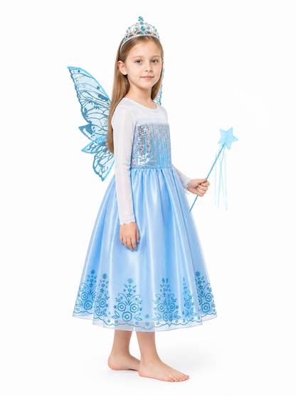 Princess Costume with Sequins, Butterfly Wings, and Crown side view