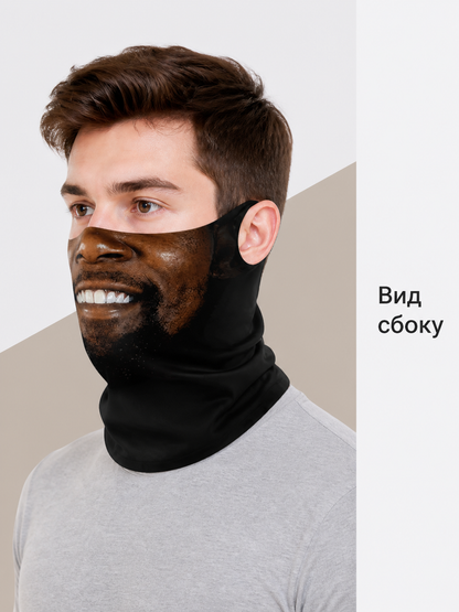 Black Halloween Mask with a Realistic Face for Cosplay side view
