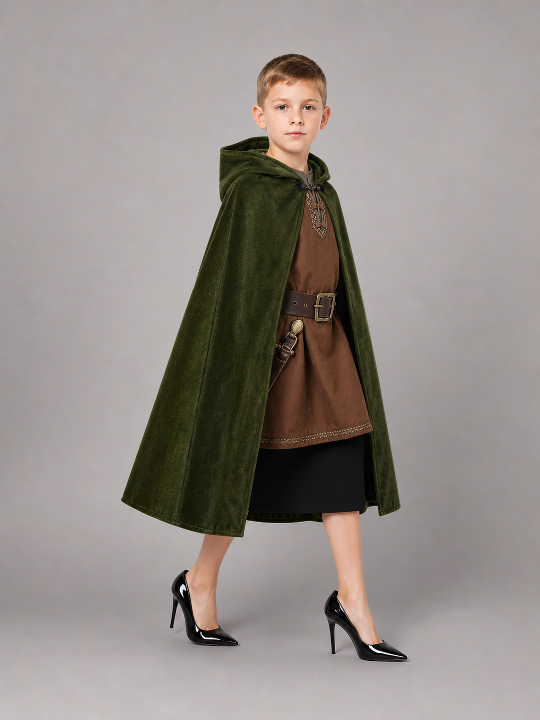 Dark Green Hooded Carnival Cloak