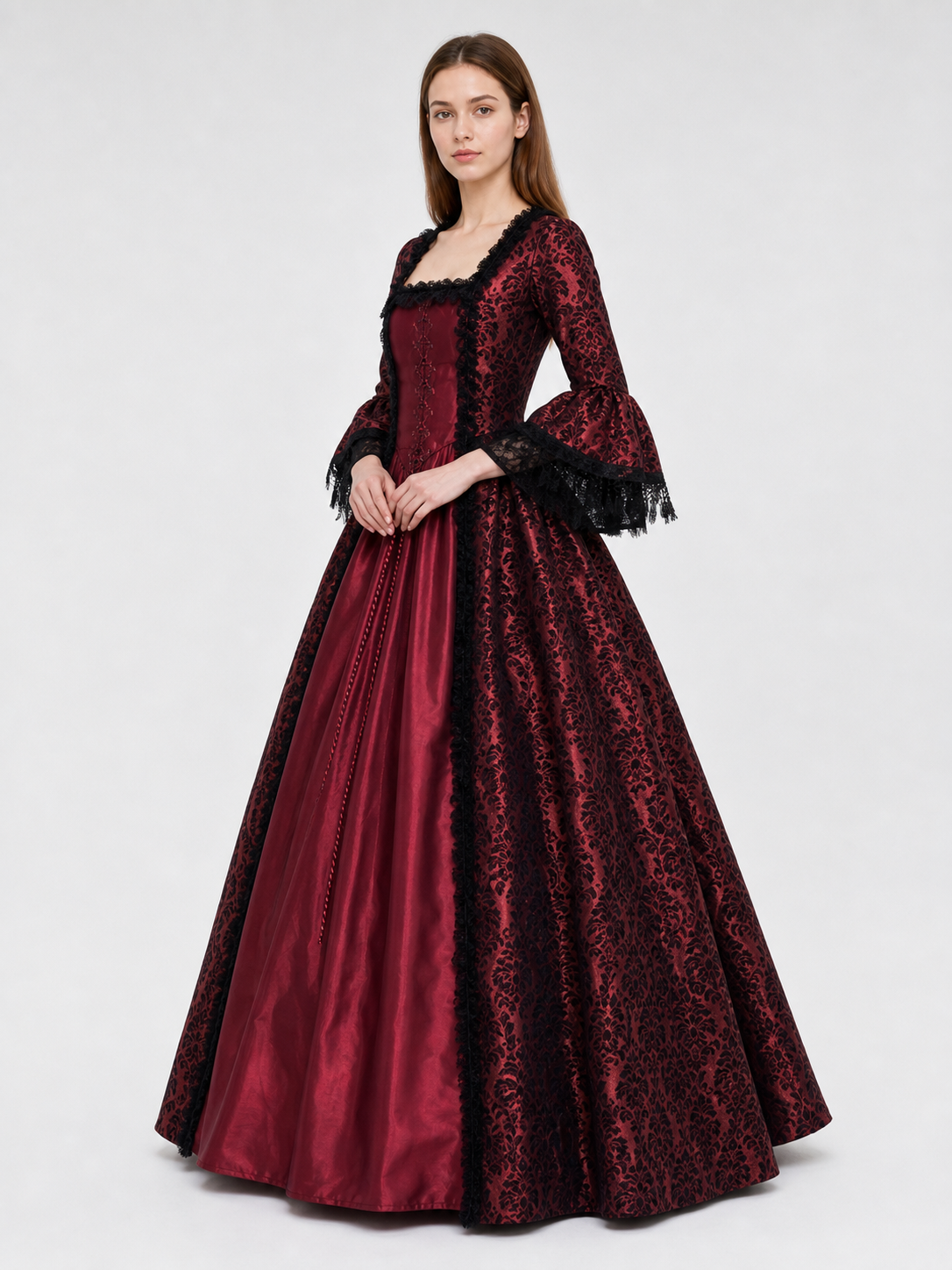 Renaissance Dress with Lace Sleeves and Cords
