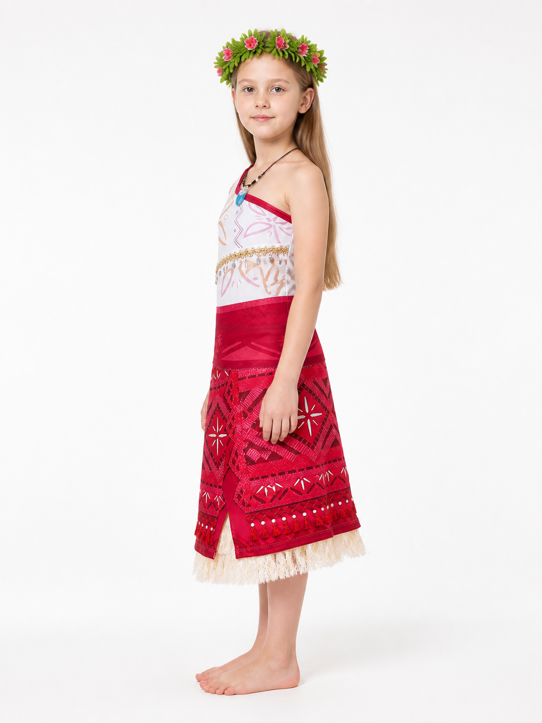 Costume Dress with Ethnic Pattern and Fringe side view