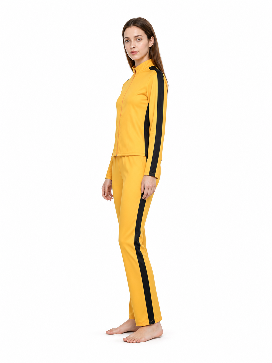 Two-Piece Yellow and Black Tracksuit side view