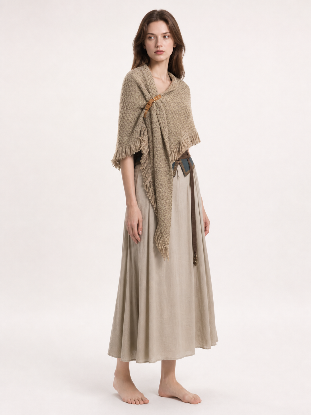 Beige fringed woven costume cape product view 20