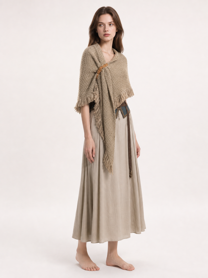 Beige fringed woven costume cape product view 20