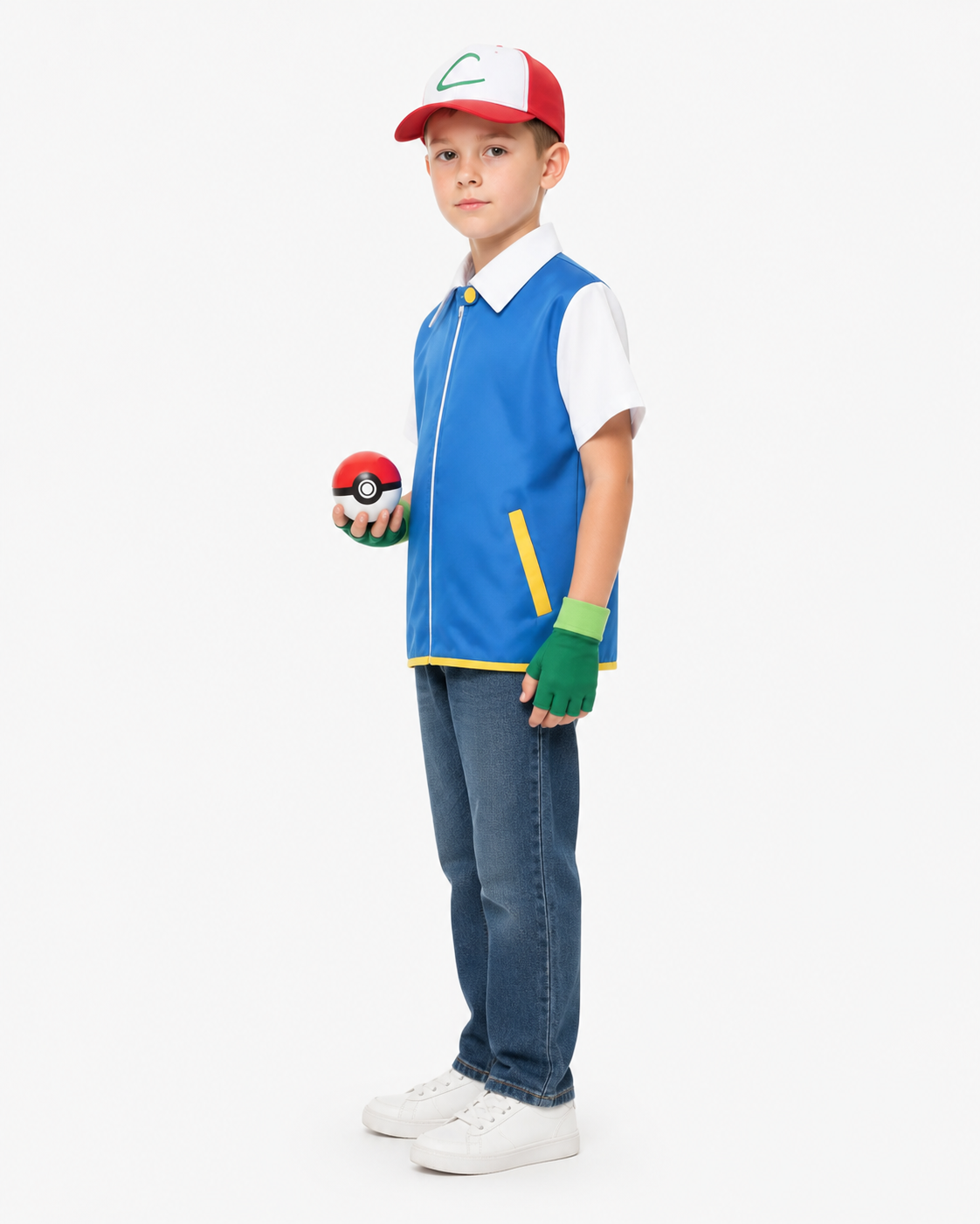 Pokémon Trainer Costume with Cap and Ball side view