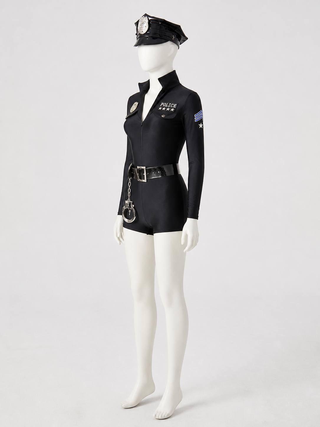 Police Costume, Romper with Shorts and Long Sleeves side view