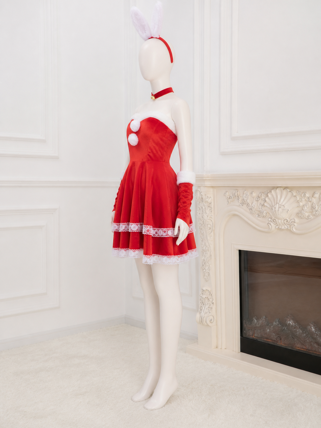 Christmas cosplay costume with ears and lace
