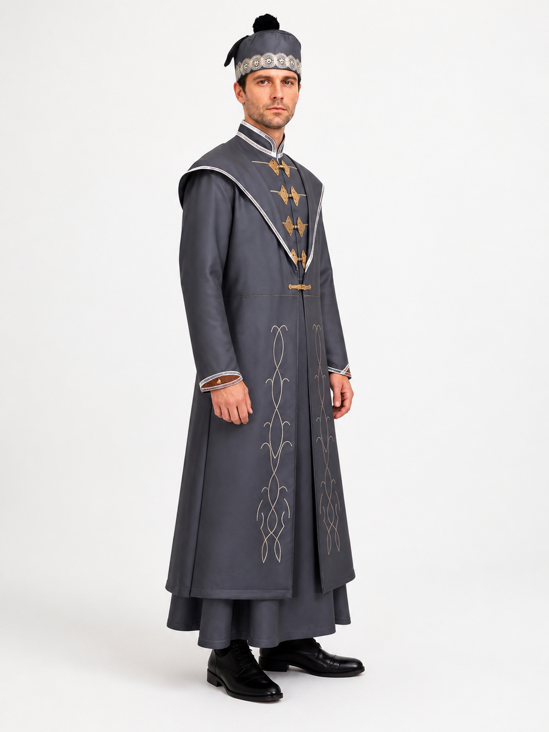 Wizard costume with robe and hat for Halloween side view