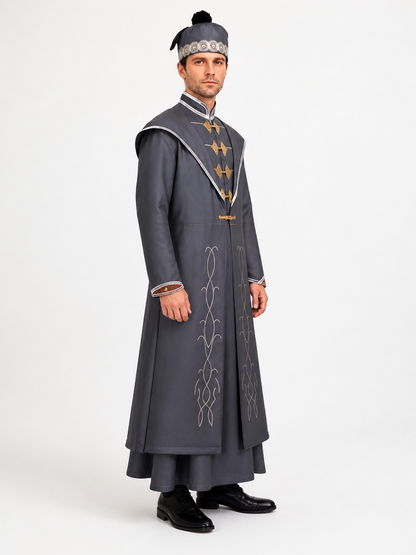 Wizard costume with robe and hat for Halloween side view