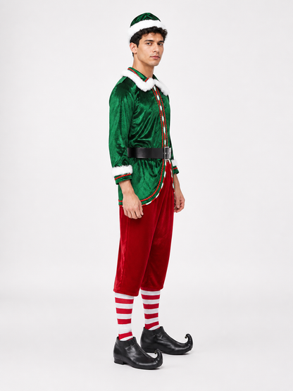 Christmas Elf Costume with White Fur Trim side view