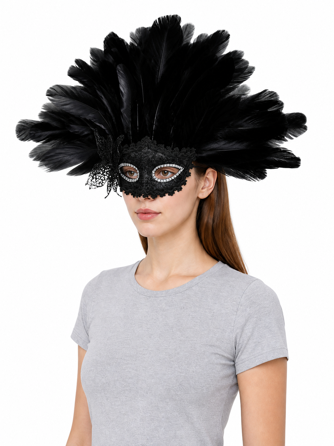 Carnival Mask with Black Feathers and Glitter