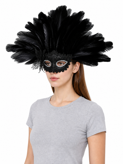 Carnival Mask with Black Feathers and Glitter