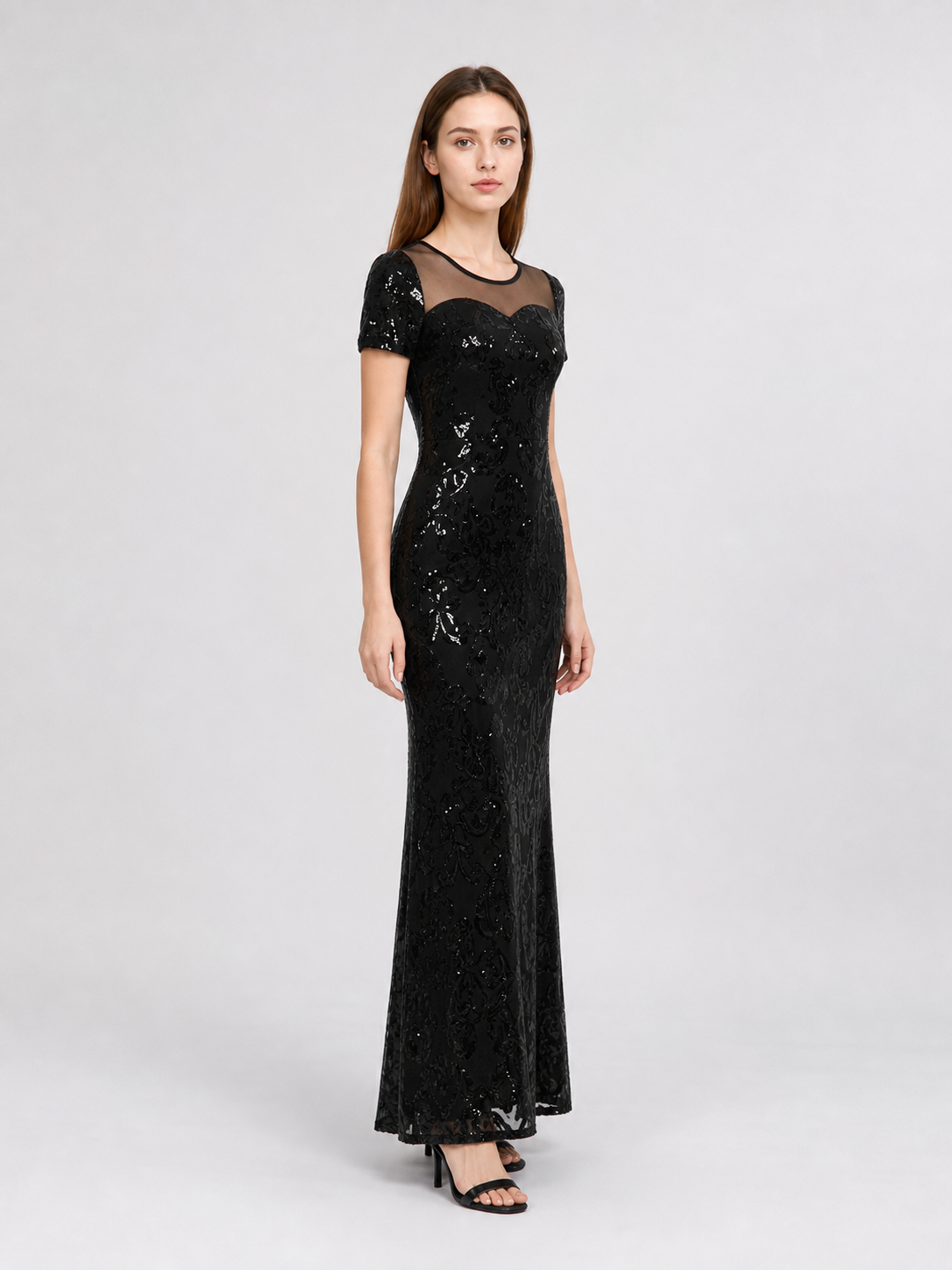 Long Black Sequin Evening Dress