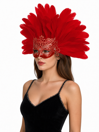 Carnival Feather Headpiece with Mask