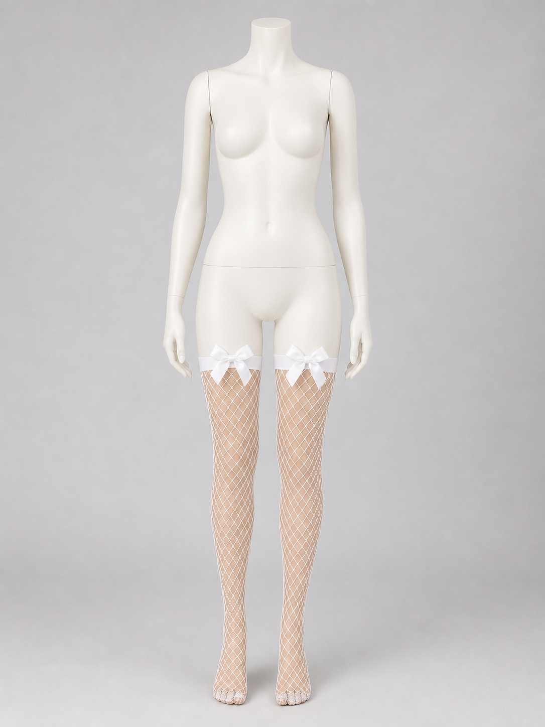 White Diamond-Mesh Stockings with Bows