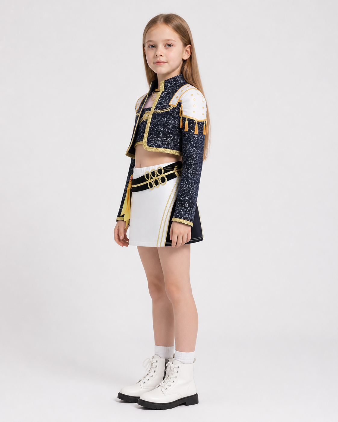 Black-and-Gold Demon Hunter Costume for Girls side view