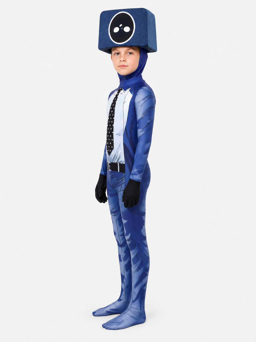TV Man Cosplay Jumpsuit with Headpiece side view